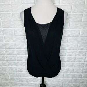 EXPRESS Black Semi Sheer Surplice Tank Top with Silver Metallic Stripe Size M